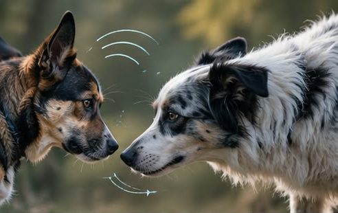 Dos perros saludándose y olfateándose